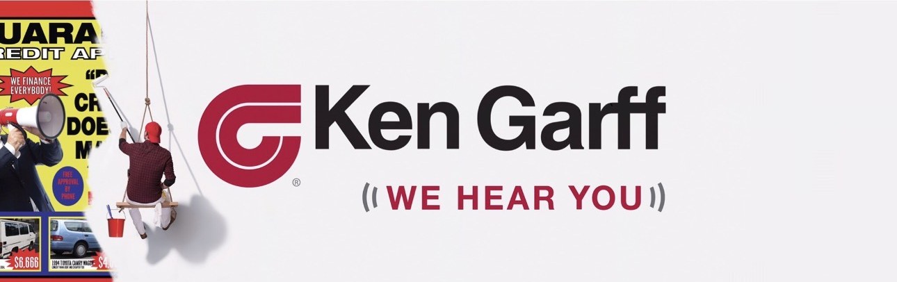Stage 3 — the Ken Garff logo and We Hear You, with only a sliver of the old ad left