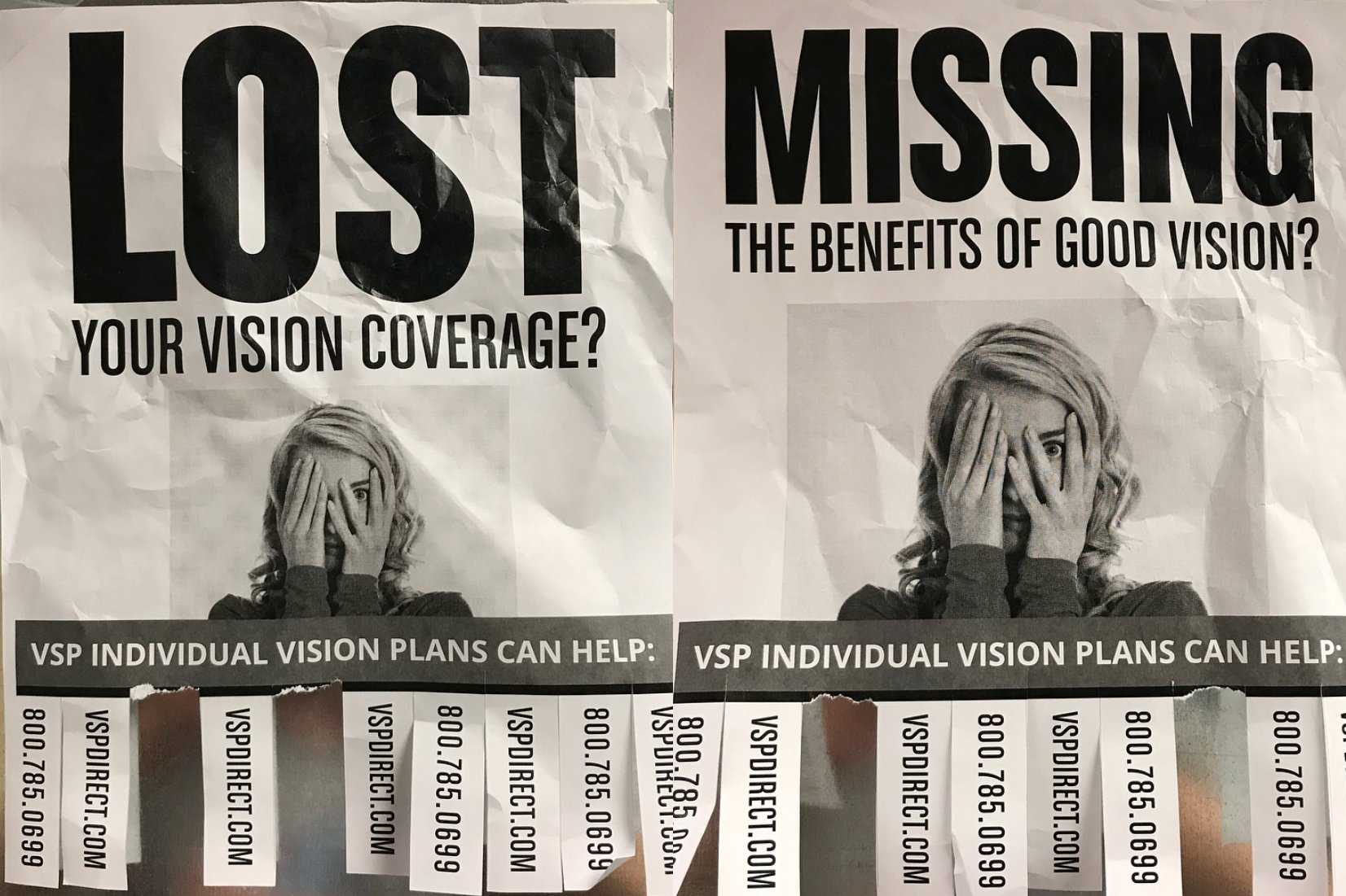 VSP posters — Lost: your vision coverage? Missing: the benefits of good vision?